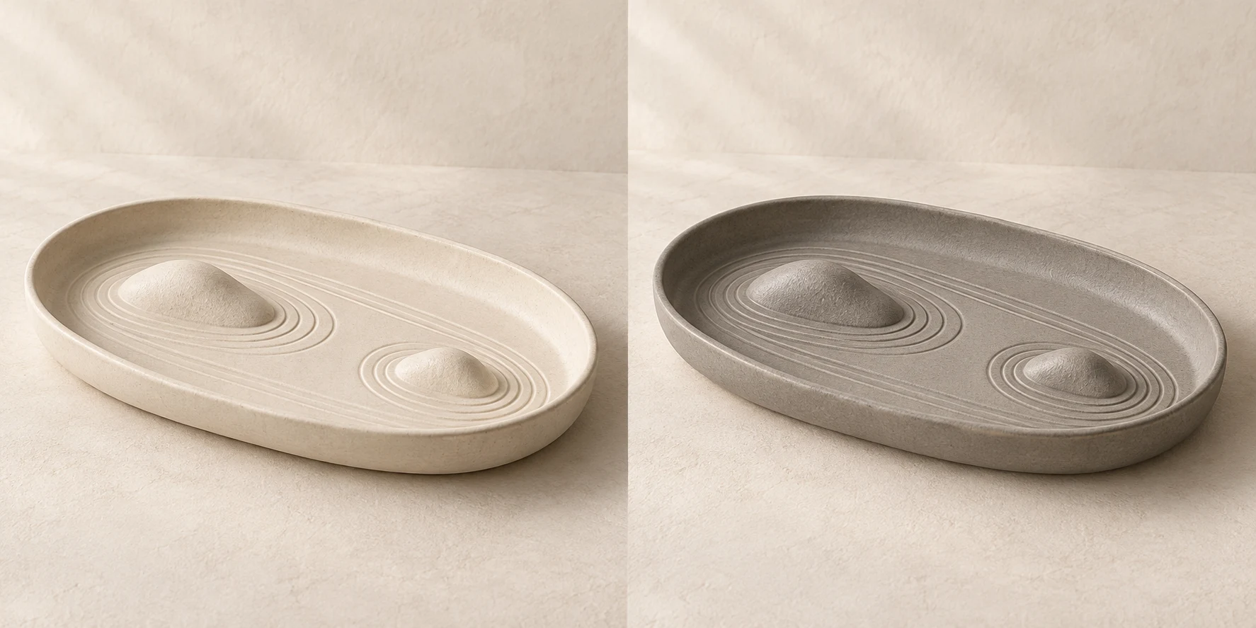 Twin Isle Tea Tray in Chalk; two fixed island reliefs and elliptical rings